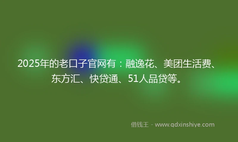 2025年的老口子官网有：融逸花、美团生活费、东方汇、快贷通、51人品贷等。