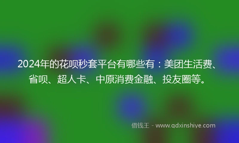 2024年的花呗秒套平台有哪些有：美团生活费、省呗、超人卡、中原消费金融、投友圈等。