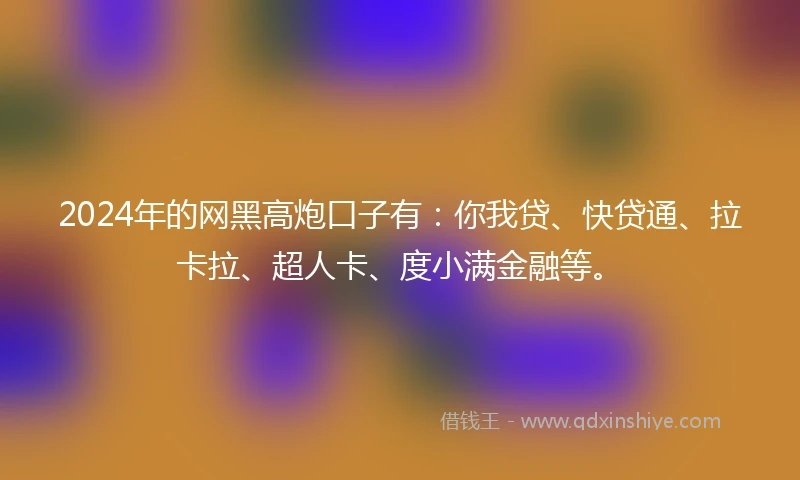 2024年的网黑高炮口子有：你我贷、快贷通、拉卡拉、超人卡、度小满金融等。