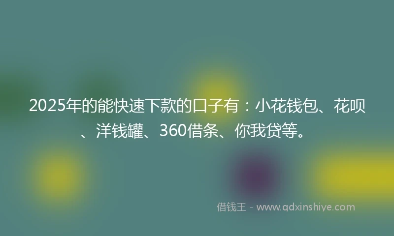 2025年的能快速下款的口子有：小花钱包、花呗、洋钱罐、360借条、你我贷等。