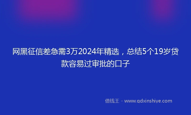 网黑征信差急需3万2024年精选，总结5个19岁贷款容易过审批的口子