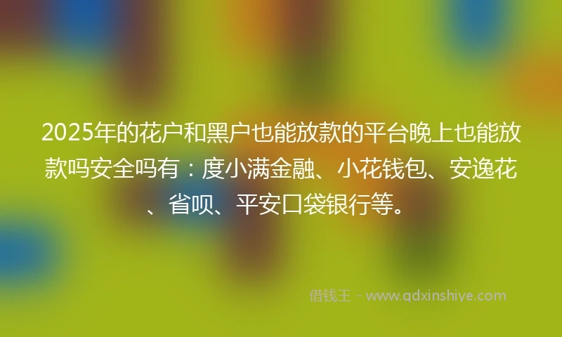 2025年的花户和黑户也能放款的平台晚上也能放款吗安全吗有：度小满金融、小花钱包、安逸花、省呗、平安口袋银行等。