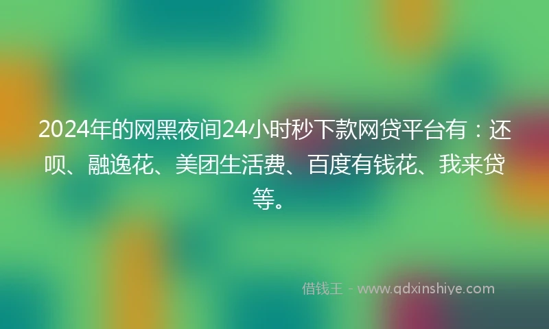 2024年的网黑夜间24小时秒下款网贷平台有：还呗、融逸花、美团生活费、百度有钱花、我来贷等。