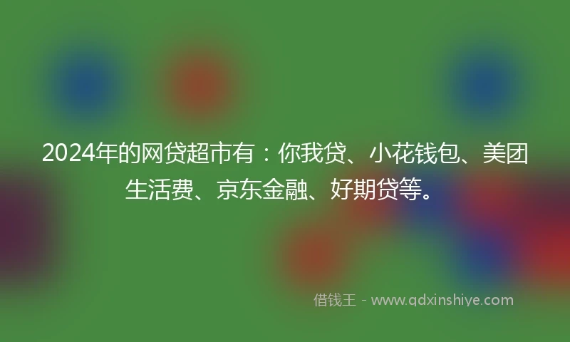 2024年的网贷超市有：你我贷、小花钱包、美团生活费、京东金融、好期贷等。