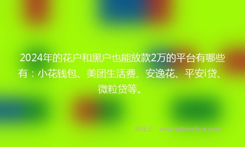 2024年的花户和黑户也能放款2万的平台有哪些有：小花钱包、美团生活费、安逸花、平安i贷、微粒贷等。