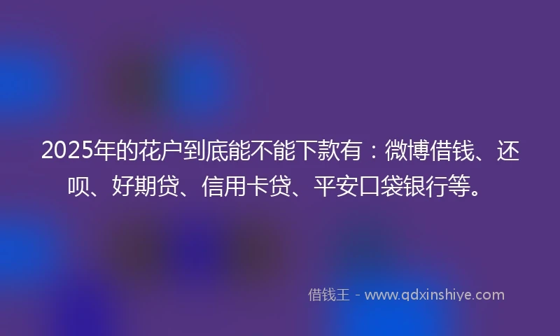 2025年的花户到底能不能下款有：微博借钱、还呗、好期贷、信用卡贷、平安口袋银行等。