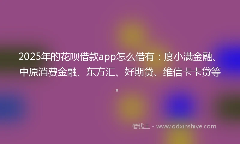 2025年的花呗借款app怎么借有：度小满金融、中原消费金融、东方汇、好期贷、维信卡卡贷等。