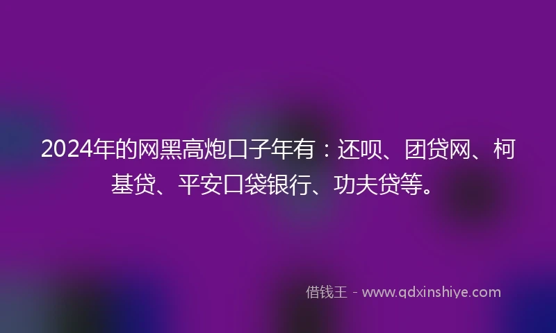 2024年的网黑高炮口子年有：还呗、团贷网、柯基贷、平安口袋银行、功夫贷等。