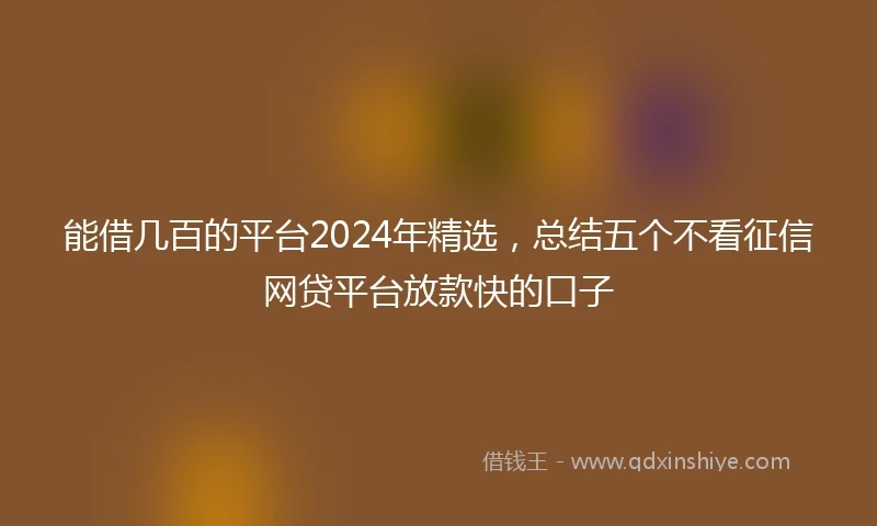 能借几百的平台2024年精选，总结五个不看征信网贷平台放款快的口子