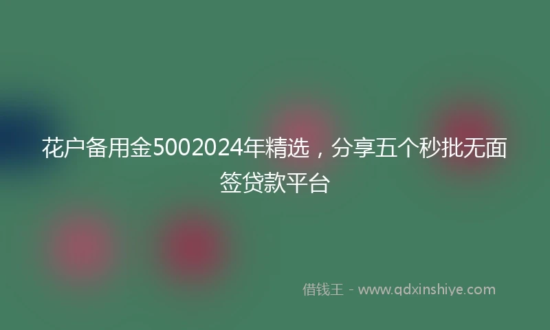 花户备用金5002024年精选，分享五个秒批无面签贷款平台