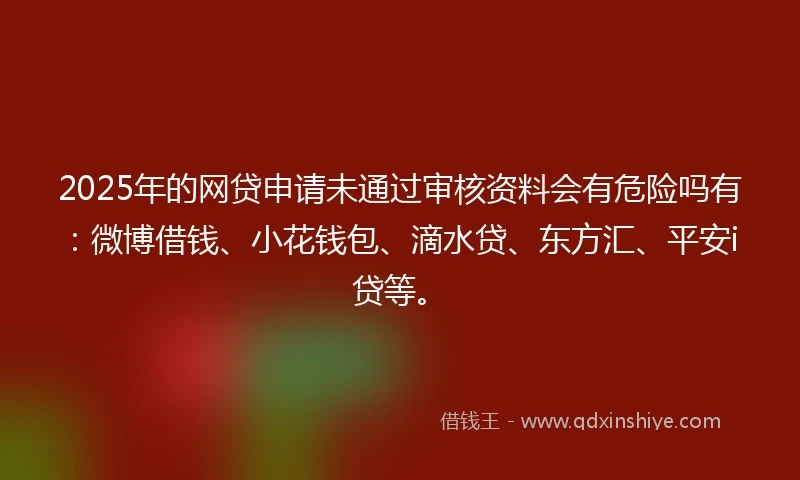 2025年的网贷申请未通过审核资料会有危险吗有：微博借钱、小花钱包、滴水贷、东方汇、平安i贷等。