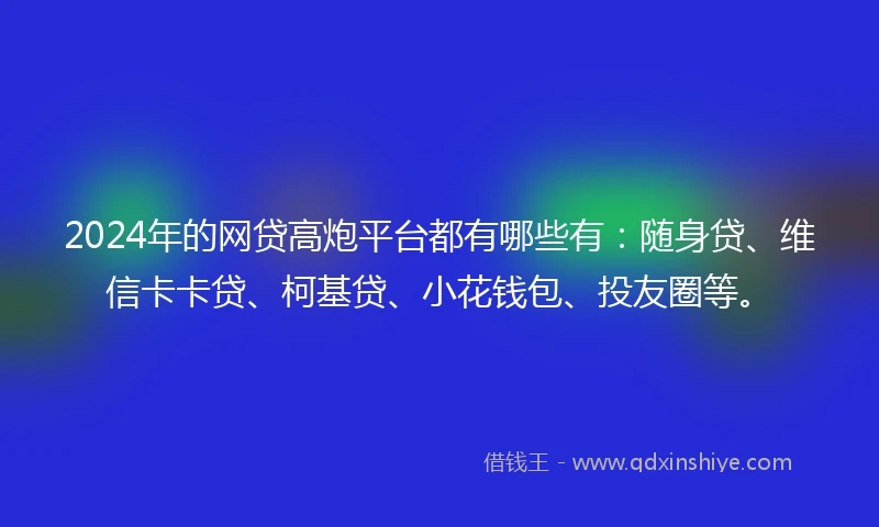 2024年的网贷高炮平台都有哪些有：随身贷、维信卡卡贷、柯基贷、小花钱包、投友圈等。
