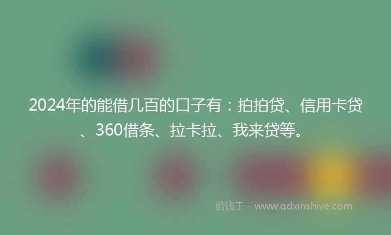 2024年的能借几百的口子有：拍拍贷、信用卡贷、360借条、拉卡拉、我来贷等。