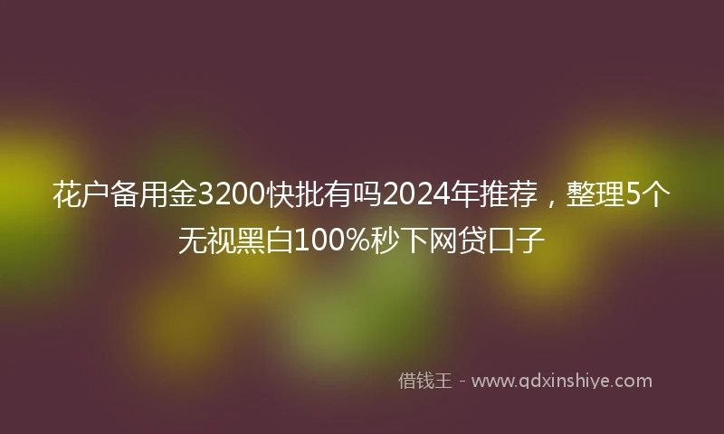 花户备用金3200快批有吗2024年推荐，整理5个无视黑白100%秒下网贷口子