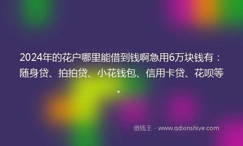 2024年的花户哪里能借到钱啊急用6万块钱有：随身贷、拍拍贷、小花钱包、信用卡贷、花呗等。