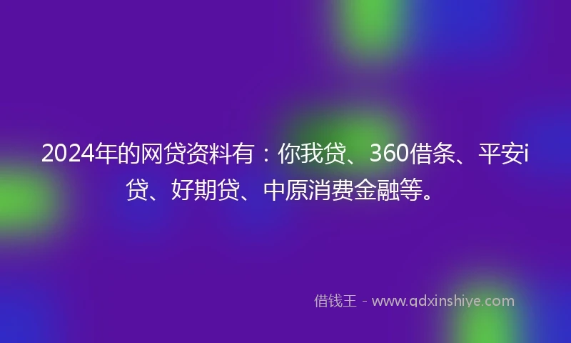 2024年的网贷资料有：你我贷、360借条、平安i贷、好期贷、中原消费金融等。
