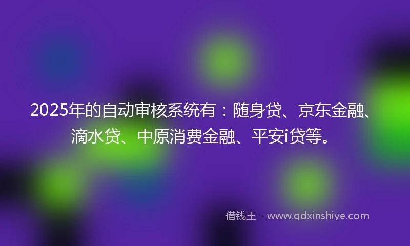 2025年的自动审核系统有：随身贷、京东金融、滴水贷、中原消费金融、平安i贷等。