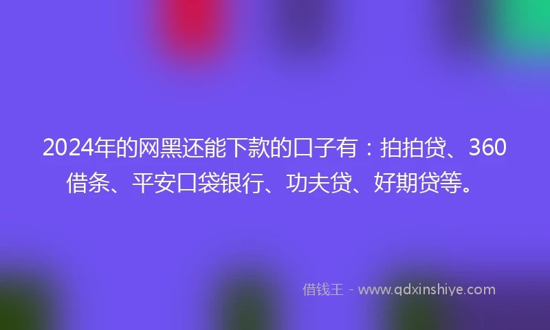 2024年的网黑还能下款的口子有：拍拍贷、360借条、平安口袋银行、功夫贷、好期贷等。