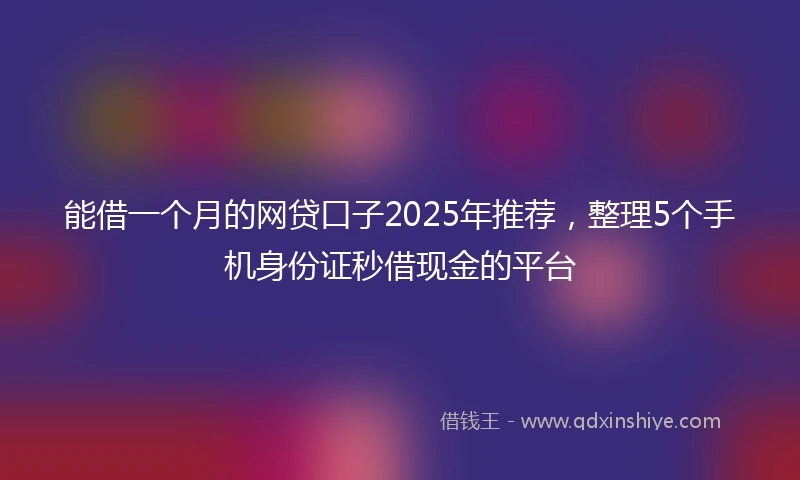 能借一个月的网贷口子2025年推荐，整理5个手机身份证秒借现金的平台