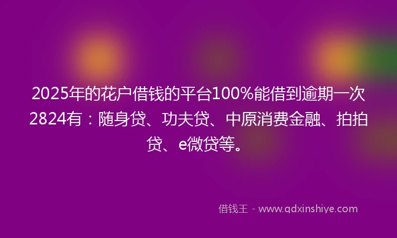 2025年的花户借钱的平台100%能借到逾期一次2824有：随身贷、功夫贷、中原消费金融、拍拍贷、e微贷等。