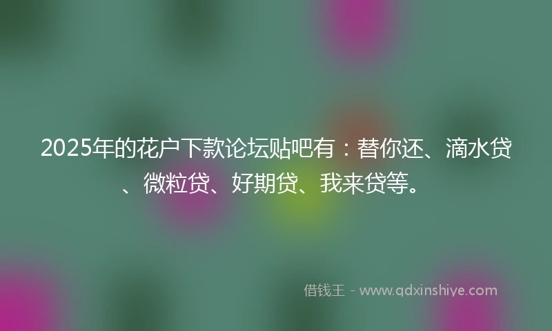 2025年的花户下款论坛贴吧有：替你还、滴水贷、微粒贷、好期贷、我来贷等。