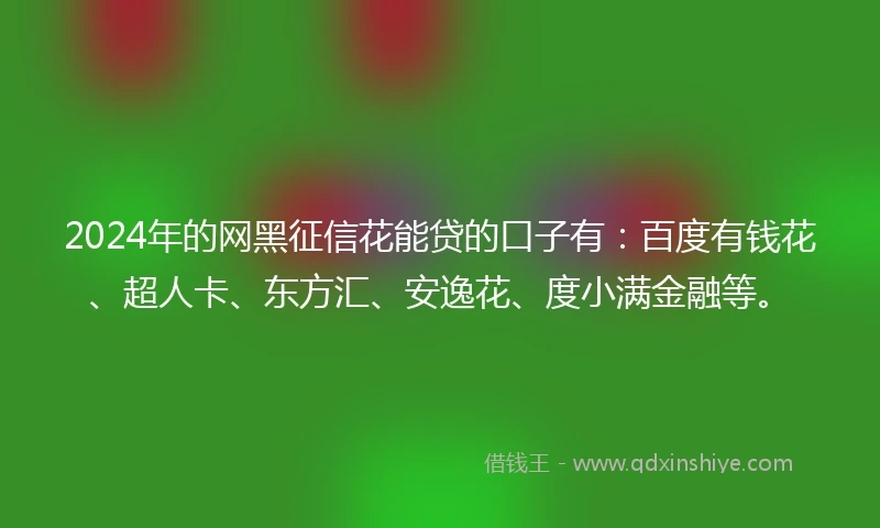 2024年的网黑征信花能贷的口子有：百度有钱花、超人卡、东方汇、安逸花、度小满金融等。
