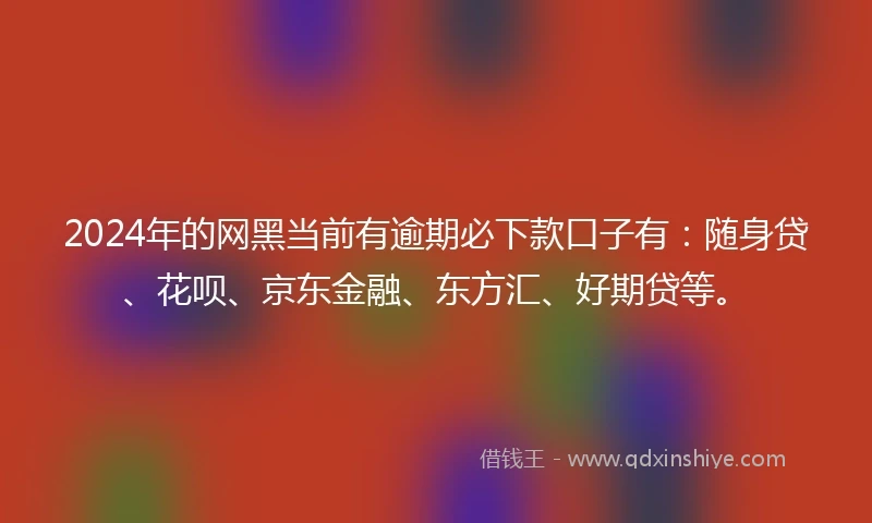 2024年的网黑当前有逾期必下款口子有：随身贷、花呗、京东金融、东方汇、好期贷等。