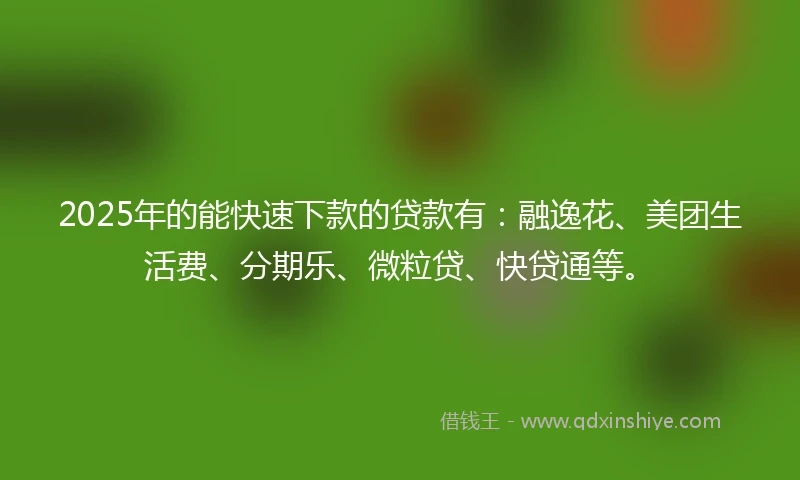 2025年的能快速下款的贷款有：融逸花、美团生活费、分期乐、微粒贷、快贷通等。