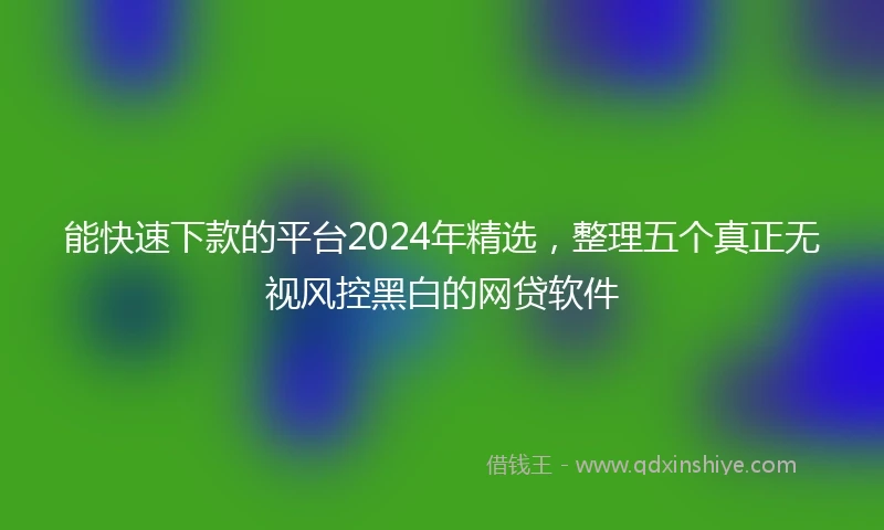 能快速下款的平台2024年精选，整理五个真正无视风控黑白的网贷软件