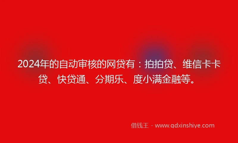 2024年的自动审核的网贷有：拍拍贷、维信卡卡贷、快贷通、分期乐、度小满金融等。