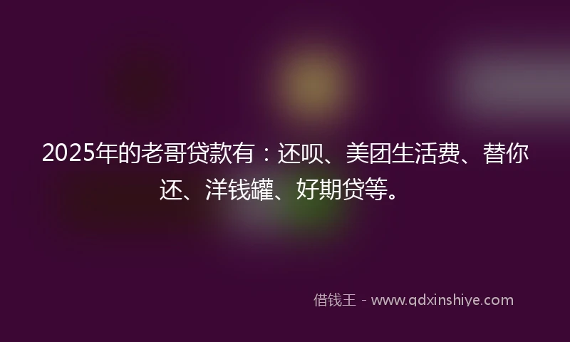 2025年的老哥贷款有：还呗、美团生活费、替你还、洋钱罐、好期贷等。