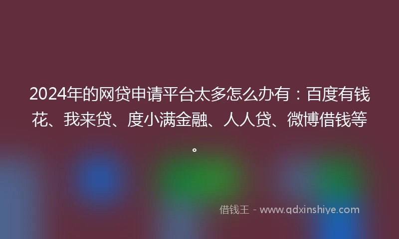 2024年的网贷申请平台太多怎么办有：百度有钱花、我来贷、度小满金融、人人贷、微博借钱等。