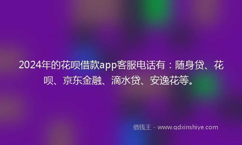 2024年的花呗借款app客服电话有：随身贷、花呗、京东金融、滴水贷、安逸花等。