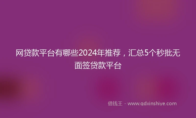 网贷款平台有哪些2024年推荐，汇总5个秒批无面签贷款平台