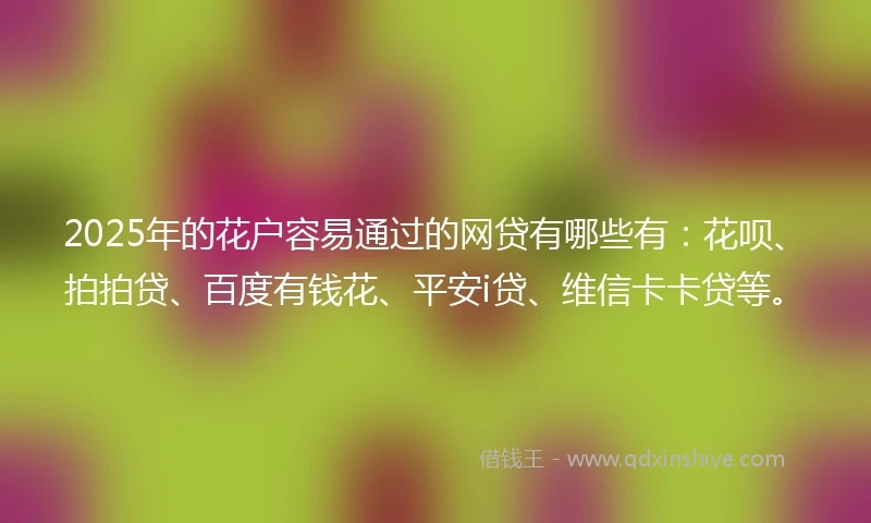 2025年的花户容易通过的网贷有哪些有：花呗、拍拍贷、百度有钱花、平安i贷、维信卡卡贷等。