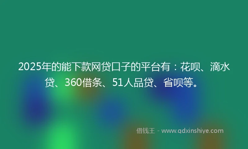 2025年的能下款网贷口子的平台有：花呗、滴水贷、360借条、51人品贷、省呗等。