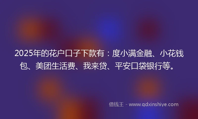2025年的花户口子下款有：度小满金融、小花钱包、美团生活费、我来贷、平安口袋银行等。