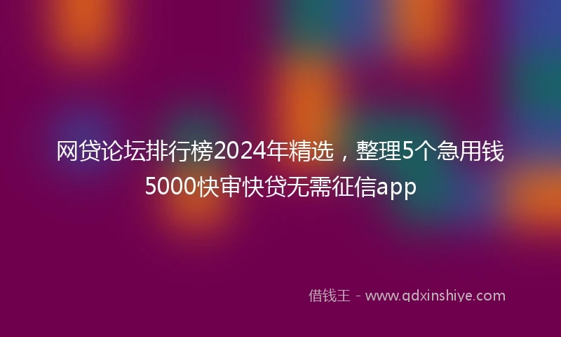 网贷论坛排行榜2024年精选，整理5个急用钱5000快审快贷无需征信app