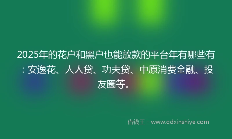 2025年的花户和黑户也能放款的平台年有哪些有：安逸花、人人贷、功夫贷、中原消费金融、投友圈等。