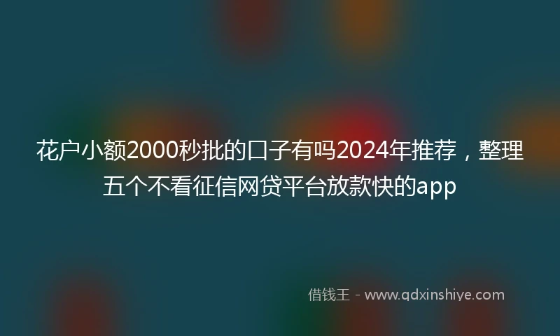 花户小额2000秒批的口子有吗2024年推荐,整理五个不看征信网贷平台放款快的app