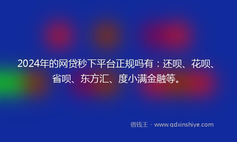 2024年的网贷秒下平台正规吗有:还呗、花呗、省呗、东方汇、度小满金融等。