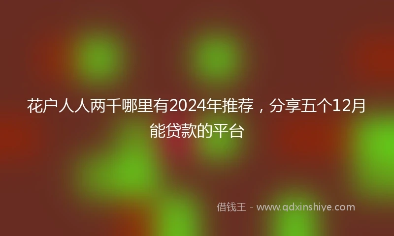 花户人人两千哪里有2024年推荐，分享五个12月能贷款的平台