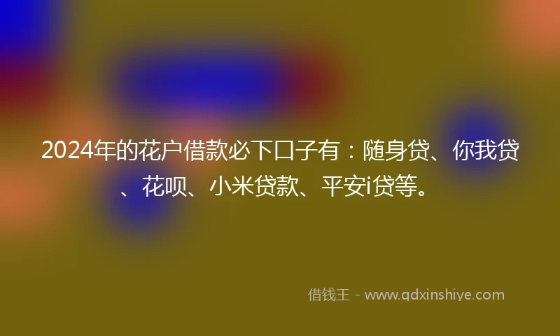 2024年的花户借款必下口子有：随身贷、你我贷、花呗、小米贷款、平安i贷等。