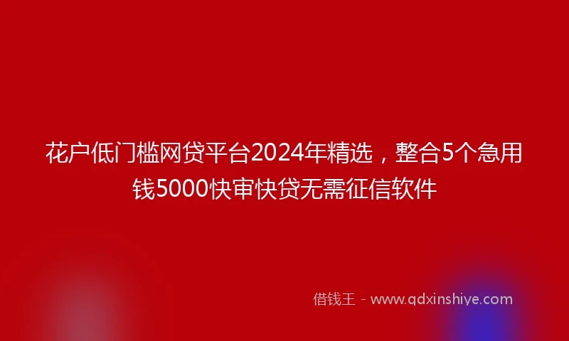 花户低门槛网贷平台2024年精选，整合5个急用钱5000快审快贷无需征信软件