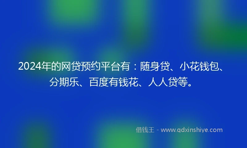 2024年的网贷预约平台有：随身贷、小花钱包、分期乐、百度有钱花、人人贷等。