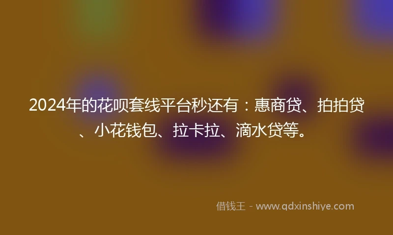 2024年的花呗套线平台秒还有：惠商贷、拍拍贷、小花钱包、拉卡拉、滴水贷等。
