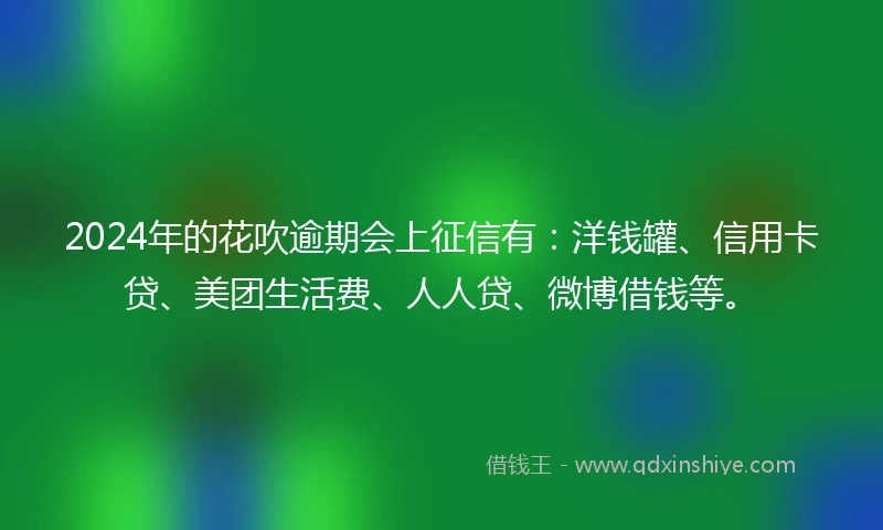 2024年的花吹逾期会上征信有：洋钱罐、信用卡贷、美团生活费、人人贷、微博借钱等。