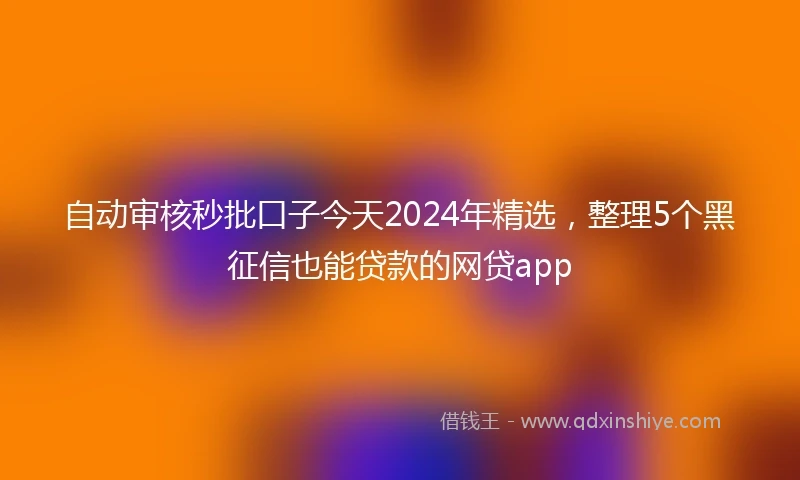 自动审核秒批口子今天2024年精选，整理5个黑征信也能贷款的网贷app