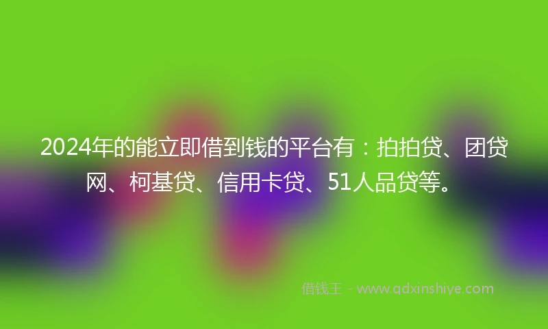2024年的能立即借到钱的平台有：拍拍贷、团贷网、柯基贷、信用卡贷、51人品贷等。