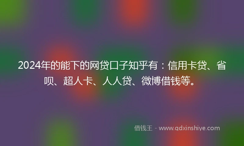 2024年的能下的网贷口子知乎有：信用卡贷、省呗、超人卡、人人贷、微博借钱等。
